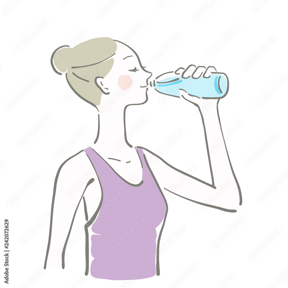 水　飲む　女性　余白　水分補給