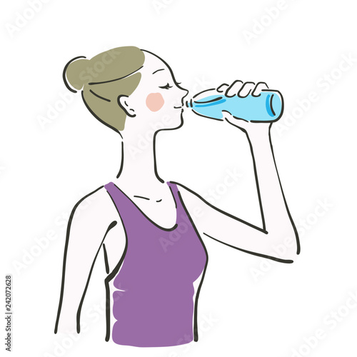 水　飲む　女性　余白　水分補給