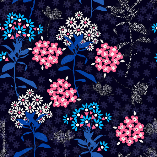 Trendy dark  geometric flower mix with garden leaf  florals colorful mood for fashion fabric,wallpaper and all prints