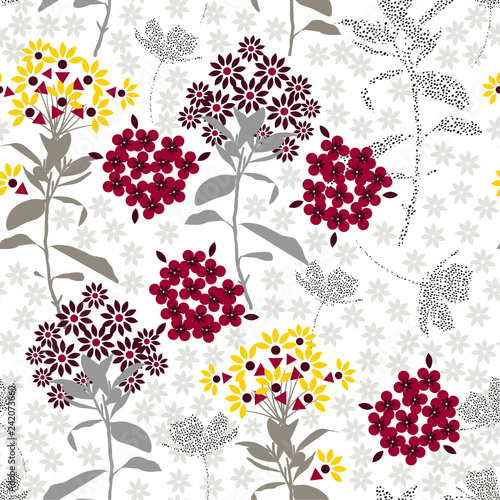 Geometric flower mix with garden leaf  florals colorful mood for fashion fabric,wallpaper and all prints