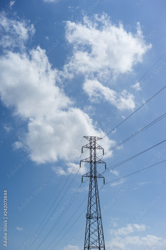 electricity pylon on blue sky and clouds electricity pylon on blue sky and clouds