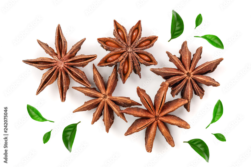 Star anise isolated on white background. Top view Star anise isolated on white background. Top view