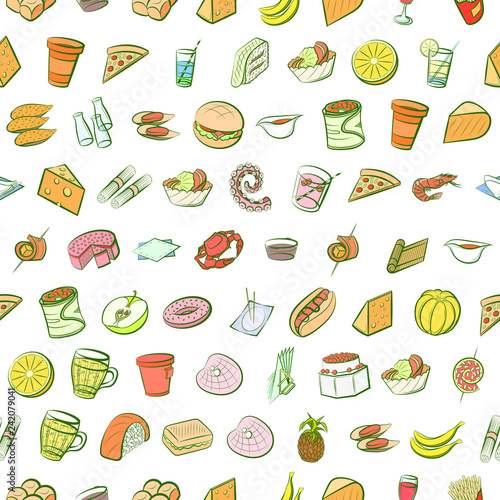 Various images set. Background for printing, design, web. Usable as icons. Seamless. Colored.