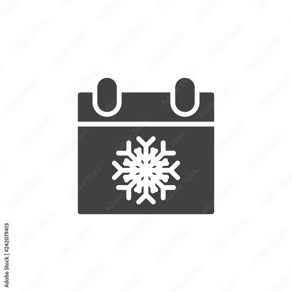 Winter day calendar vector icon. filled flat sign for mobile concept and web design. Calendar with snowflake simple solid icon. Symbol, logo illustration. Pixel perfect vector graphics Winter day calendar vector icon. filled flat sign for mobile concept and web design. Calendar with snowflake simple solid icon. Symbol, logo illustration. Pixel perfect vector graphics