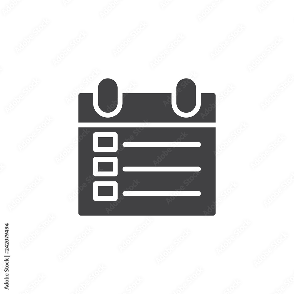 Planner calendar vector icon. filled flat sign for mobile concept and web design. Calendar schedule simple solid icon. Symbol, logo illustration. Pixel perfect vector graphics