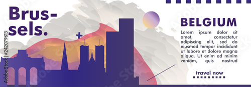 Belgium Brussels skyline cityscapegradient vector banner. Modern city panoramic horizontal template layout, web header, footer, welcome ads