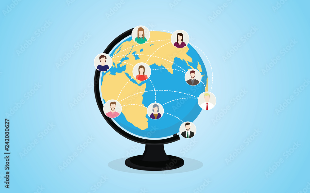 social media network with circle world and people icons connect with line dot - vector social media network with circle world and people icons connect with line dot - vector