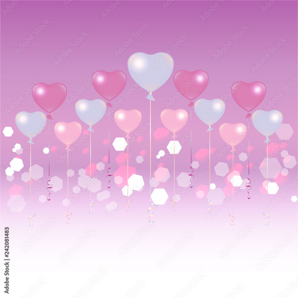 Valentines Day light blue and pink balloons on light pink background,
