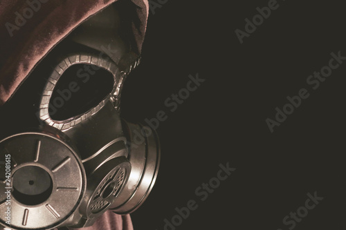 Gas mask on a black background.