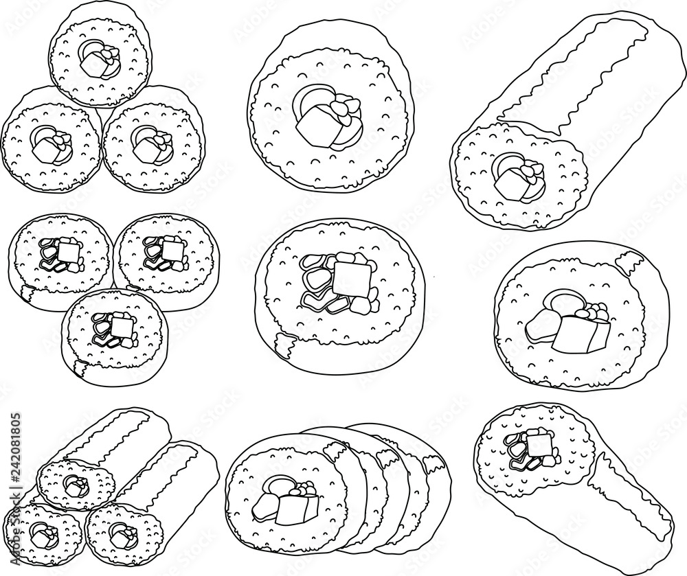 Eho-maki sushi roll outline set Eho-maki sushi roll outline set