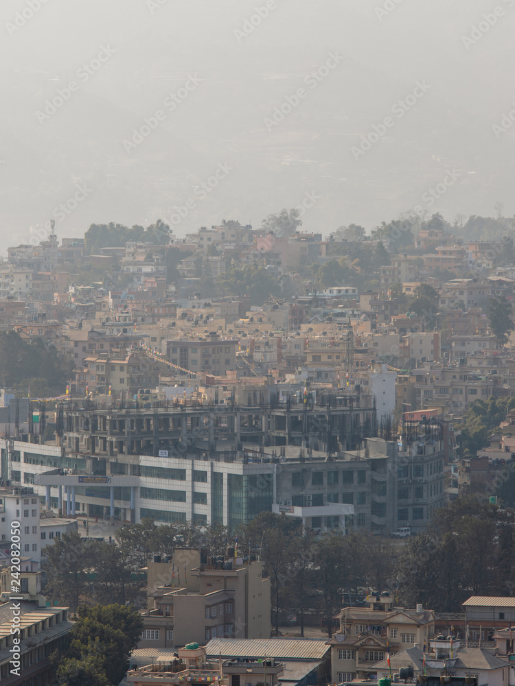 Fog and dusty view over Kathmandu city, Nepal.