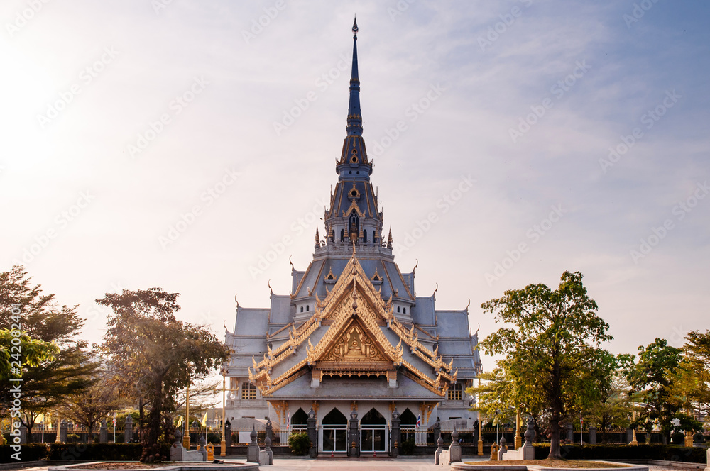 Grand architecture of Wat Sothon Wararam Worawihan, Chachoengsao, Thailand.