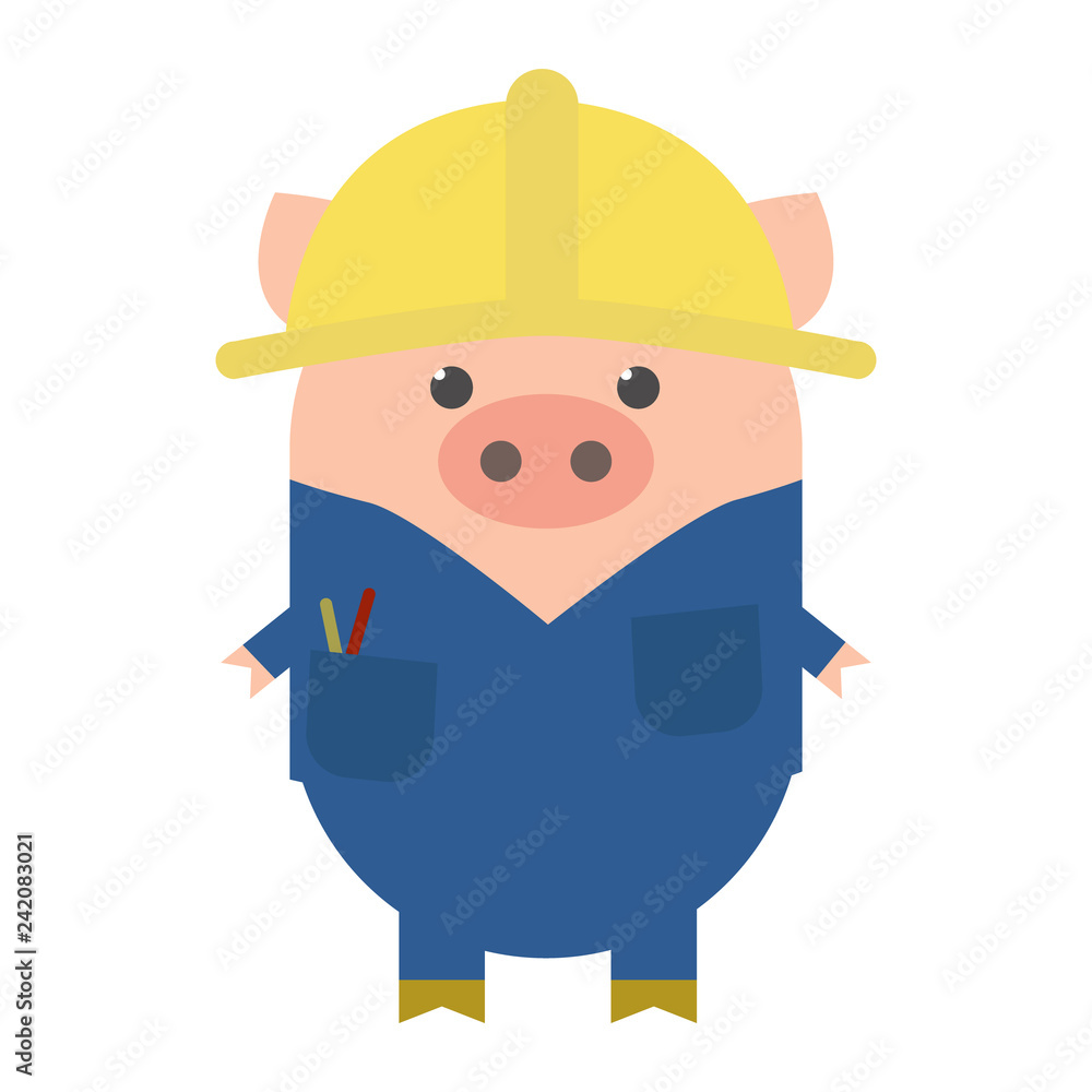 Funny pig Builder. Profession Builder, cartoon, funny pig, vector