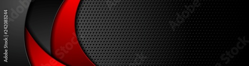 Black tech perforated banner with red waves