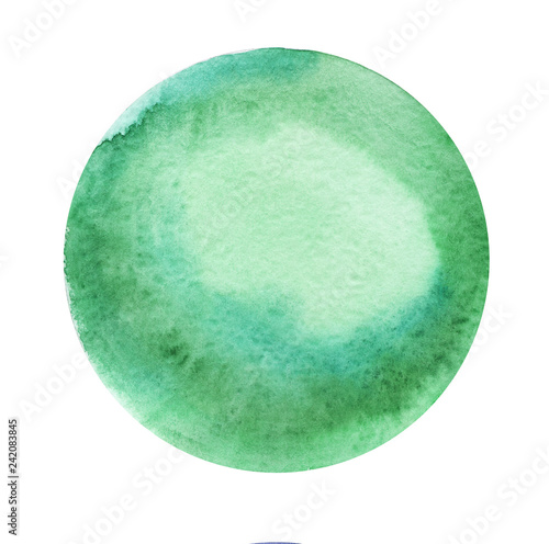 Round abstract watercolor green background with a radial gradient. Hand-drawn paper illustration
