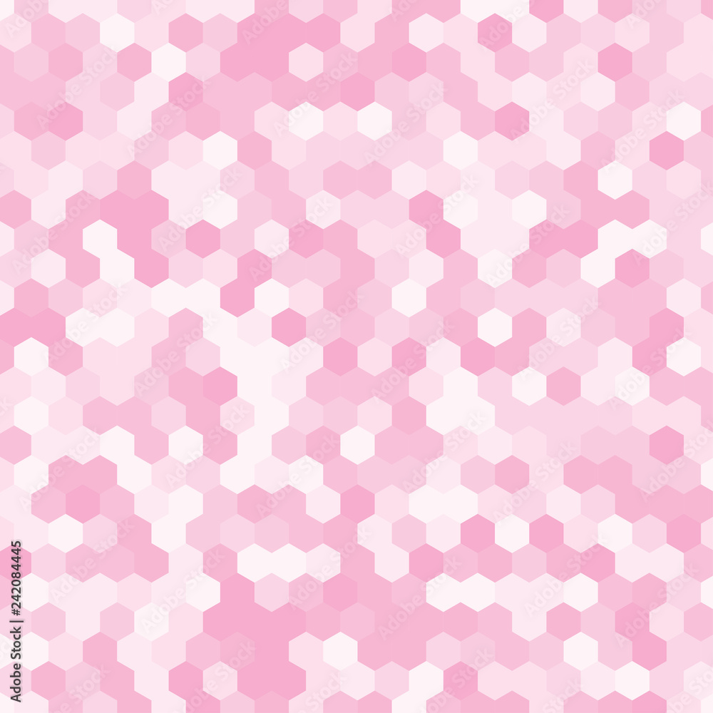 Light pink random hexagon mosaic tiles background.