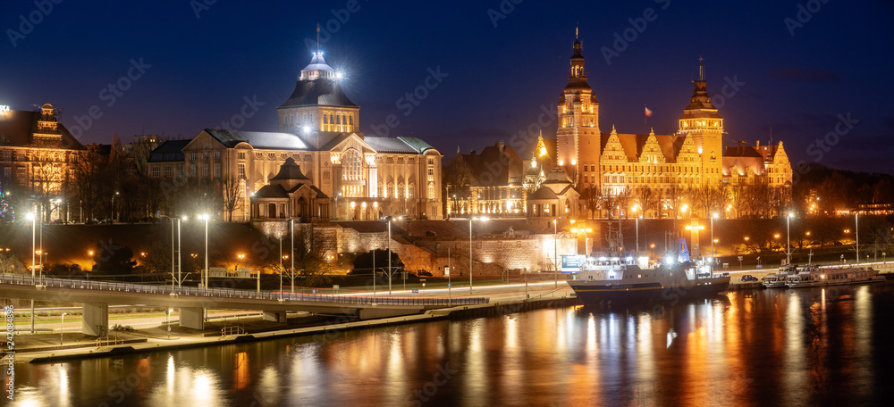 Panoramic view of Szczecin (Stettin) City at night