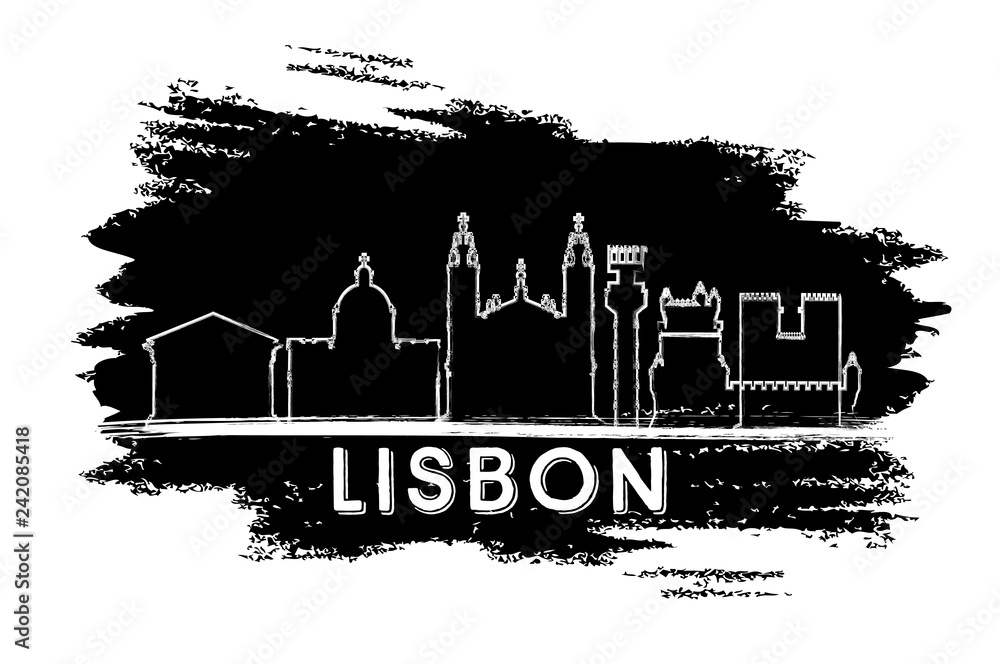 Lisbon Portugal City Skyline Silhouette. Hand Drawn Sketch.