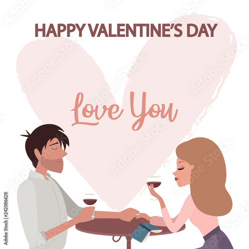 Valentine's day, romantic illustration with people. Love story. Editable vector illustration