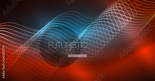 Neon lines wave background. Abstract composition