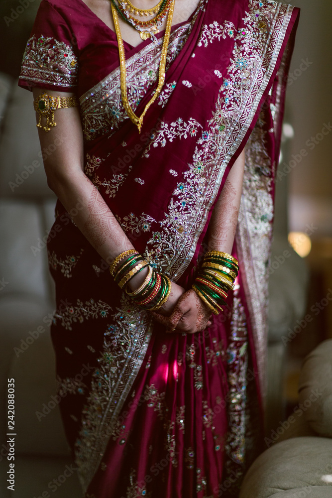 indian woman in wedding dress for ceremony