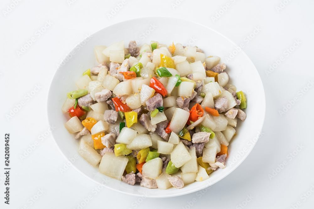 Chinese national dish - color pepper radish diced Chinese national dish - color pepper radish diced