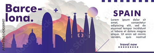 Spain Barcelona skyline city gradient vector banner