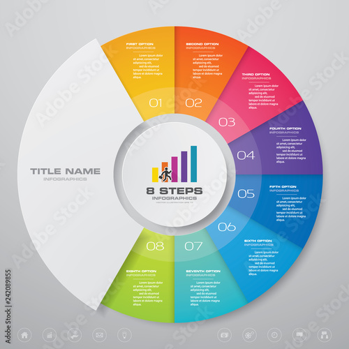 8 steps cycle chart infographics elements. EPS 10.	