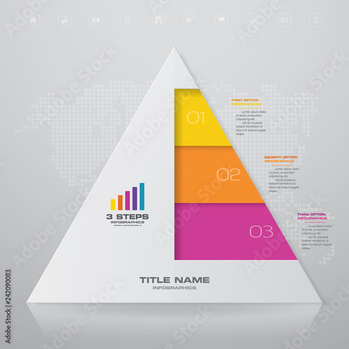 3 steps pyramid with free space for text on each level. infographics, presentations or advertising. EPS10.	