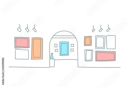 modern art gallery museum interior creative contemporary paintings artworks or exhibits horizontal sketch doodle