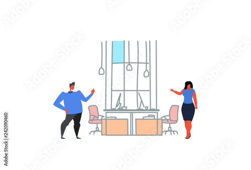 businessman woman communicating coworking space couple colleagues brainstorming modern office interior creative workplace co working sketch doodle horizontal