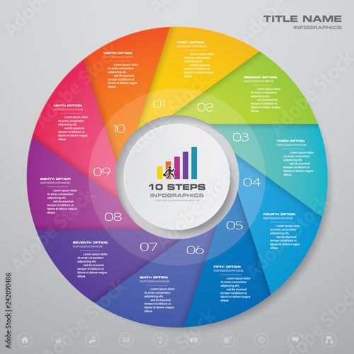 10 steps cycle chart infographics elements. EPS 10.	