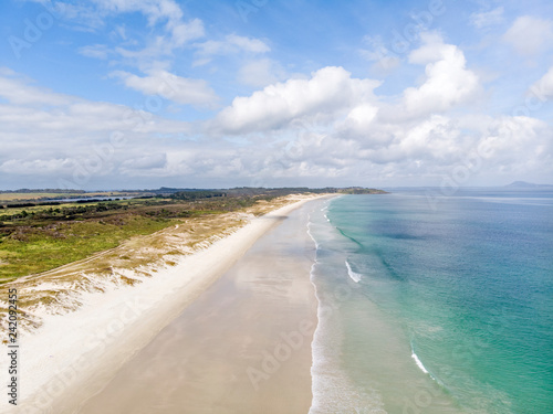 A beautiful drone photo of Puheke beach in the Karikari peninsula  Far North of New Zealand