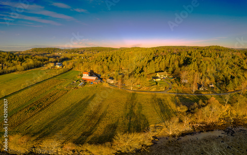 Принти на полотні Aerial view with low evening sun of a rural idyll on Orust on the Swedish west c