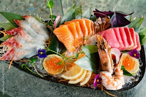 japanese foods sashimi (raw sliced fish, shellfish or crustaceans) - Image