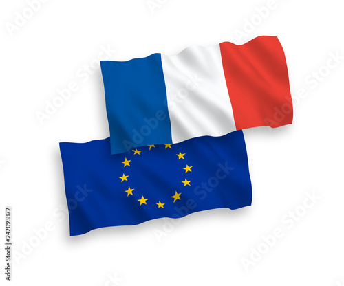 Flags of France and European Union on a white background