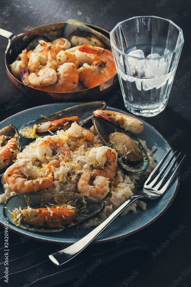 Risotto with seafood. Rice with shrimps and mussels. Risotto with seafood. Rice with shrimps and mussels.