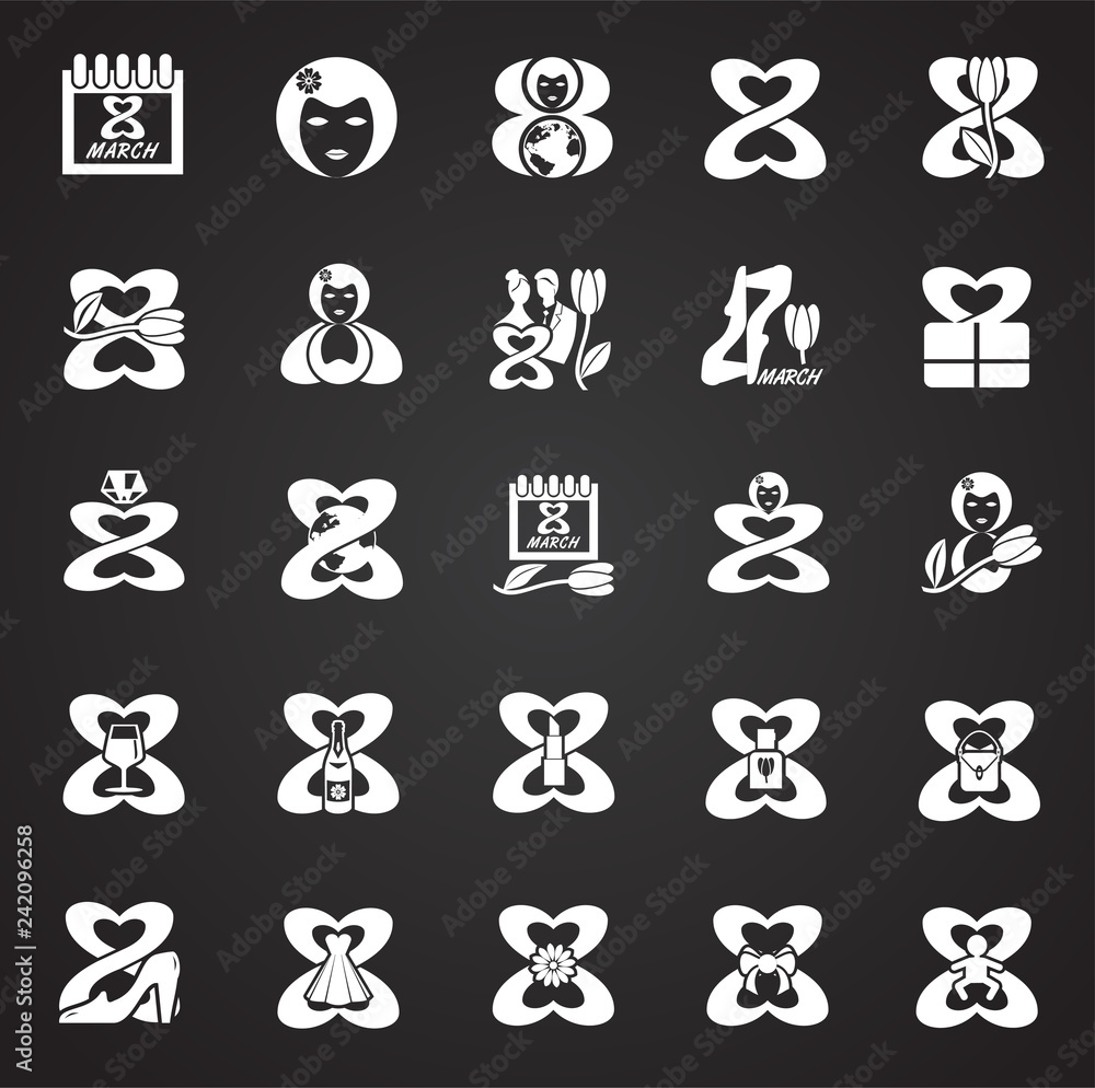 Woman day icon set on black background for graphic and web design, Modern simple vector sign. Internet concept. Trendy symbol for website design web button or mobile. Woman day icon set on black background for graphic and web design, Modern simple vector sign. Internet concept. Trendy symbol for website design web button or mobile.