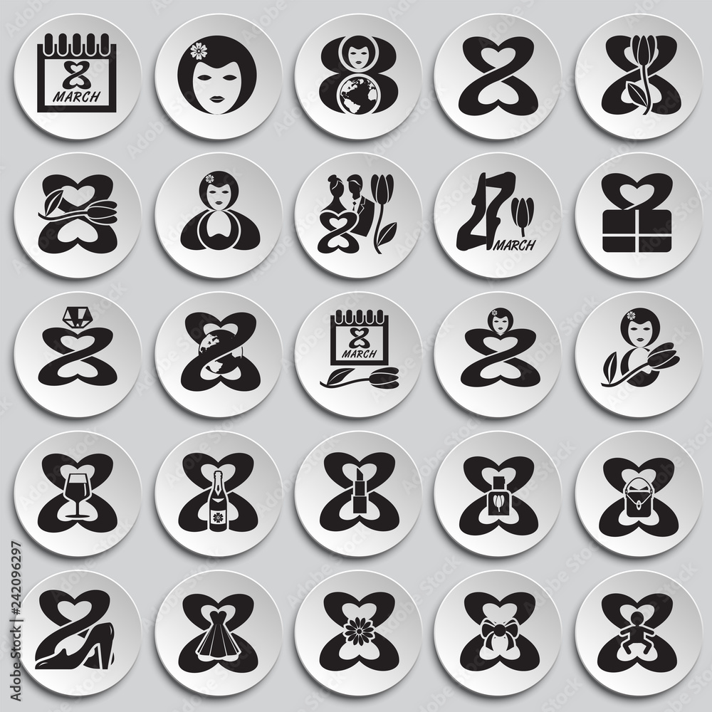 Woman day icon set on plates background for graphic and web design, Modern simple vector sign. Internet concept. Trendy symbol for website design web button or mobile Woman day icon set on plates background for graphic and web design, Modern simple vector sign. Internet concept. Trendy symbol for website design web button or mobile