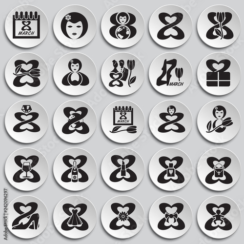 Woman day icon set on plates background for graphic and web design, Modern simple vector sign. Internet concept. Trendy symbol for website design web button or mobile