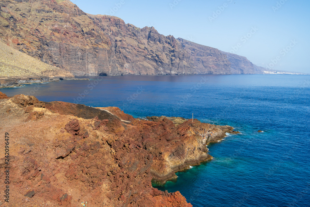 Vertical cliffs Acantilados de Los Gigantes (Cliffs of the Giants). View from Cape Teno (Punta de Teno). Tenerife. Canary Islands. Spain.