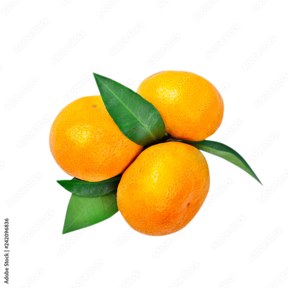 Tangerine or clementine with green leaf isolated on white background. Tangerine or clementine with green leaf isolated on white background.