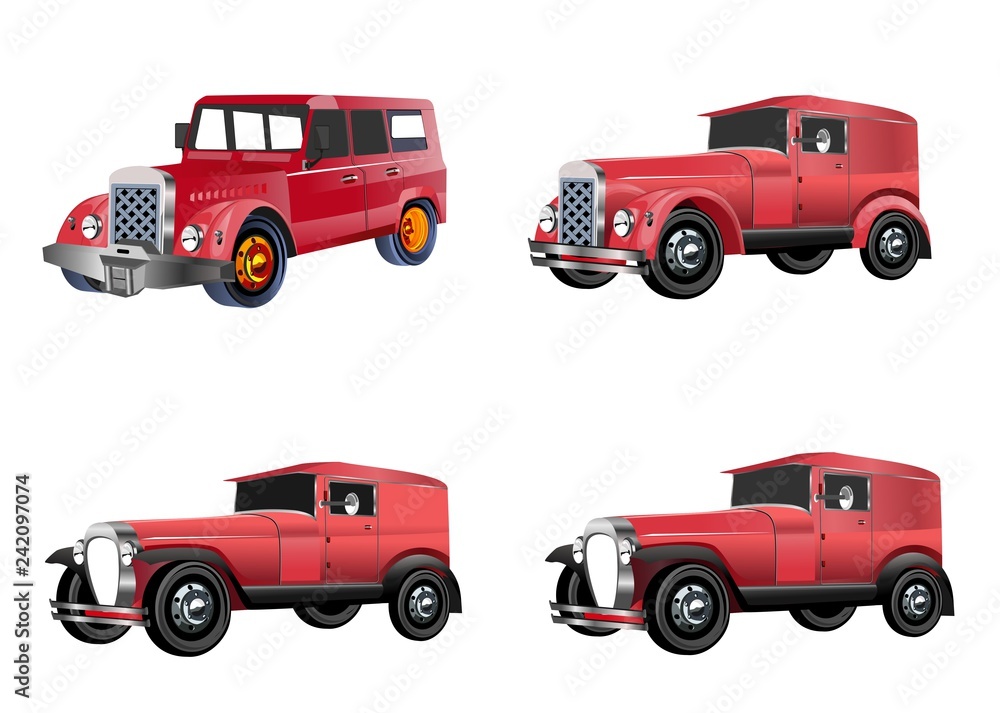 Fototapeta premium Retro cars old style sedans isolated on white vector illustration