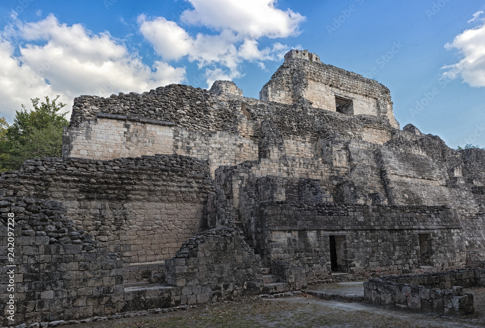 the ruins of the ancient mayan city of becan, campeche, mexico