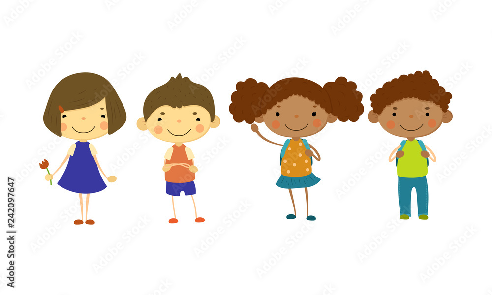 Cute children of different nationalities set, happy little boys and girls, multinational friendship concept vector Illustration Cute children of different nationalities set, happy little boys and girls, multinational friendship concept vector Illustration