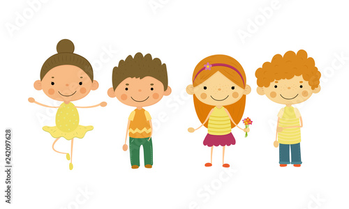 Cute little children, kids of different nationalities vector Illustration