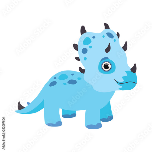 Cute blue dinosaur  funny baby dino cartoon character vector Illustration