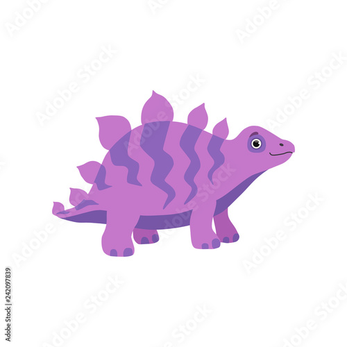 Cute stegosaurus dinosaur, purple baby dino cartoon character vector Illustration