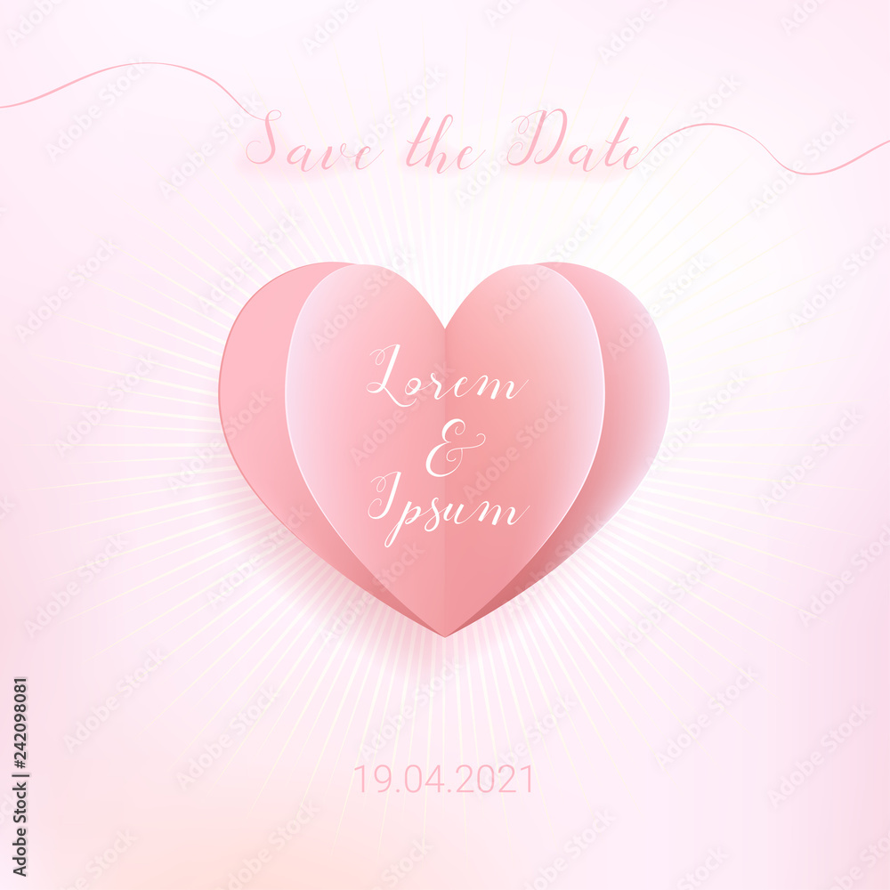 Sweet color heart in paper cut style with save the date wording, banner background for wedding or love celebration