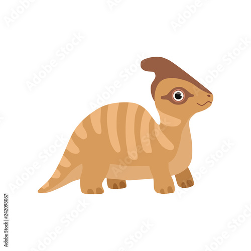 Cute parasaurolophus dinosaur, funny baby dino cartoon character vector Illustration